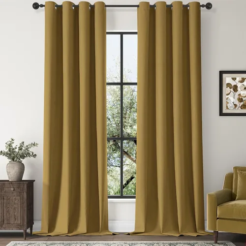 Vista 26 de ChrisDowa Cortinas 100% Opacas de Abedul Sólido de 45 Pulgadas de Largo, 2 Paneles para Dormitorio y Sala de Estar, Estilo Granja Oscurecedoras
