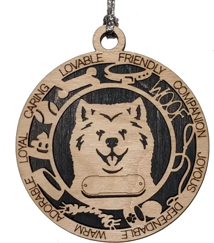 Vista 57 de Adorno de Navidad personalizado para perro Cavalier King Charles Spaniel, redondo de 3 pulgadas, madera cortada con láser de 2 capas, nombre y texto