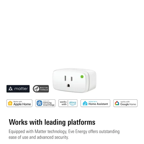 Vista 2 de Eve Energy (Matter) Paquete de 2 – Enchufe inteligente, control por aplicación y voz, 100% privacidad, Matter over Thread, funciona con Apple Home