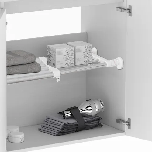 Vista 6 de BAOYOUNI - Estante de tensión expandible para armario de ropa organizador ajustable con divisores/separadores DIY para guardar ropa en color marfil
