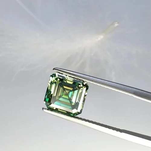 Vista 6 de ERAA Jewel Moissanita suelta 5.00 quilates, piedra de moissanita de color verde, claridad VVS1, piedra preciosa brillante de corte Asscher