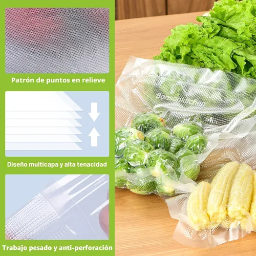 Vista 5 de Bolsas de sellado al vacío Bonsenkitchen, 6 paquetes de 3 rollos de 27,94 cm x 6,10 m + 3 rollos de 20,32 cm x 6,10 m, rollos de bolsas de grado