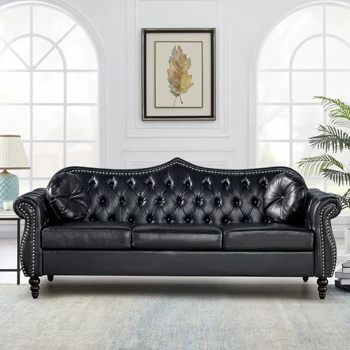 Vista 17 de AVZEAR Chesterfield - Juego de sofás seccional de 2 piezas para sala de estar, sofá tapizado en terciopelo moderno de mediados de siglo, sofá Blanco