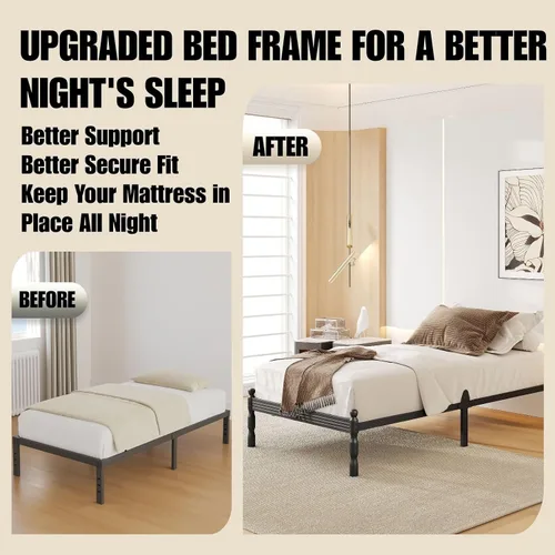 Vista 23 de 12 Inch Heavy Duty Black Metal Platform Bed Frame with Mattress Support, Twin Platform Bed Frame with Under Bed Storage, No Box Spring Needed, Easy