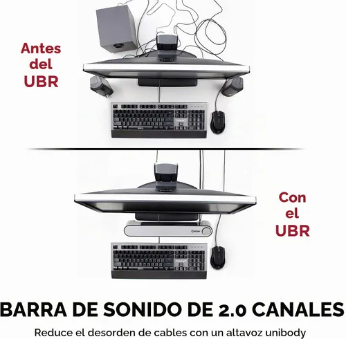 Vista 6 de SonaVERSE UBR barra altavoz para computadora de escritorio con conectores para audífonos y micrófono de fácil acceso por GOgroove, con alimentación