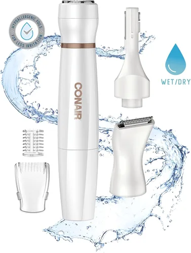 Vista 8 de Conair Depilación facial todo en 1 para mujeres, recortadora eléctrica inalámbrica, perfecta para cara, orejas/nariz, cejas y líneas de bikini
