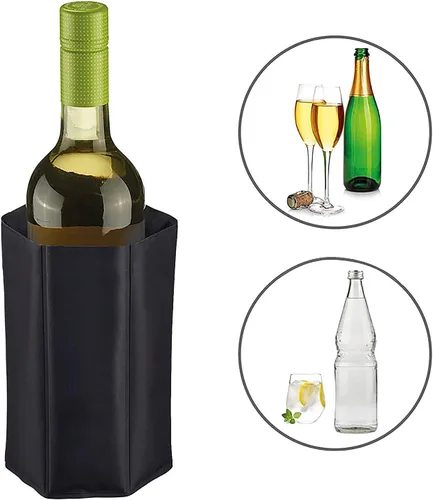 Vista 3 de Enfriador de botellas de vino, enfriador de vino de gel refrescante para exteriores, viajes, fiestas, negro, paquete de 2