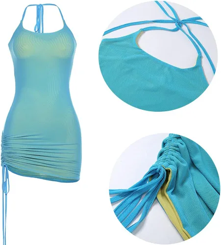 Vista 3 de Lancifolium Mini vestido ajustado de verano con tirantes delgados para mujer