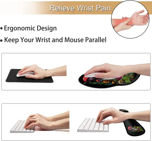 Vista 3 de Alfombrilla de mouse ergonómica para juegos con soporte de muñeca y teclado de espuma viscoelástica con base antideslizante para escritorio