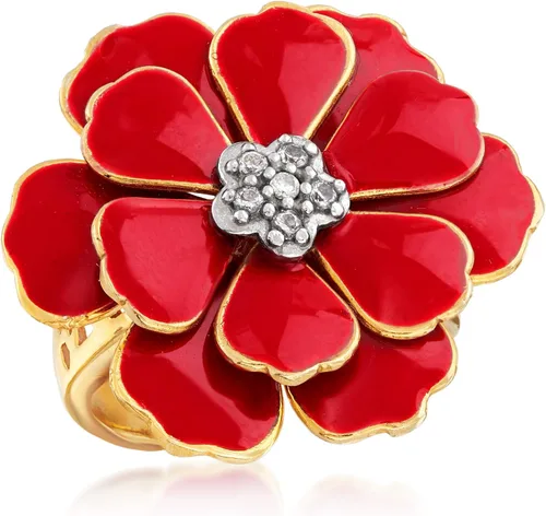 Vista 4 de Ross-Simons Italian Red Enamel Flower Ring in 18kt Gold Over Sterling
