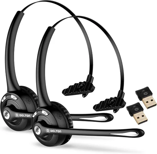 Vista 10 de Delton Auriculares Bluetooth Trucker 10X, auriculares inalámbricos con micrófono, sobre la cabeza con micrófono para Skype, centros de llamadas