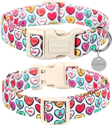 Vista 81 de DOGWONG Collar para perro de San Valentín, collar ajustable de algodón con corazón de caramelo azul, perfecto para perros pequeños a medianos