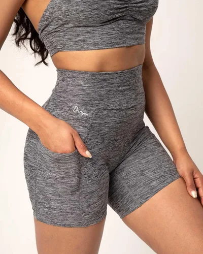 Vista 4 de Danysu Pantalones cortos de entrenamiento con corte en V, pantalones cortos de entrenamiento de cintura alta, pantalones deportivos para gimnasio