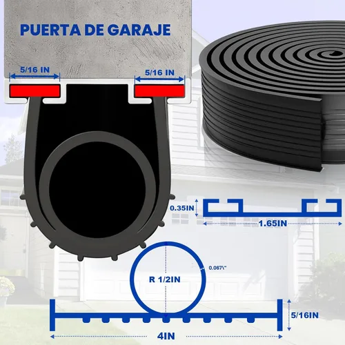Vista 3 de DGSL Kit de sellos de puerta de garaje inferior de goma impermeable, tira de sellado, universal, resistente a la intemperie, para sellado de umbral