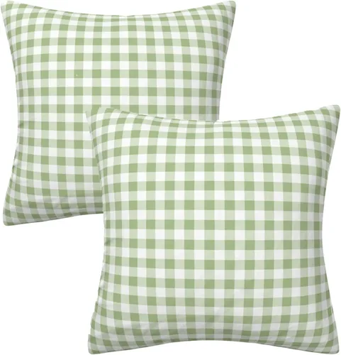 Vista 5 de Fundas de almohada decorativas rústicas de Aqua y blanco a cuadros estilo búfalo para sofá, funda de almohada para granja, decoración