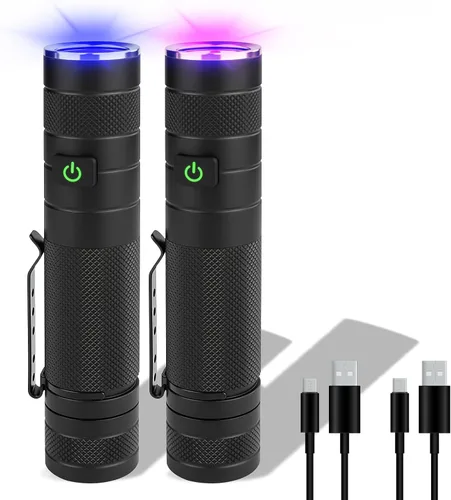 Vista 7 de Linternas UV 365nm y 395nm recargables negro linterna mini