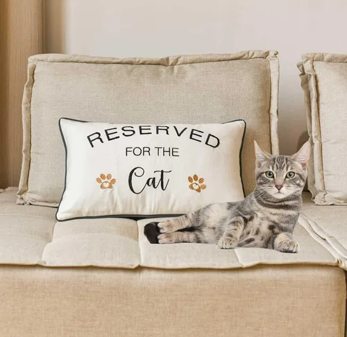 Vista 2 de Funda de almohada bordada, funda de almohada lumbar con divertido reservado para el gato de 12 x 20 pulgadas, solo funda