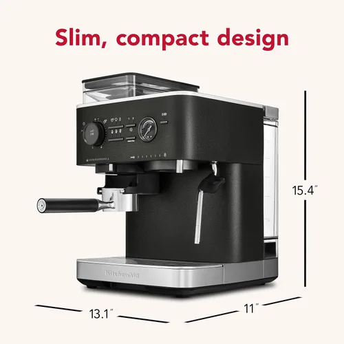 Vista 2 de KitchenAid Máquina de café expreso semiautomática, molinillo de rebabas, 2.5L, hierro fundido negro
