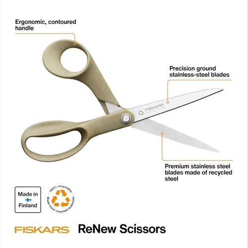 Vista 2 de Fiskars Tijeras de tela reciclada de 8 pulgadas - Tijeras de artesanía sostenibles y afiladas para costura - Corte de tela - Beige