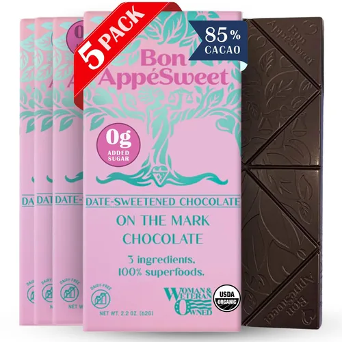 Vista 27 de Bon AppéSweet Barra de Chocolate Endulzada con Dátiles - Mejor que el Chocolate con Leche 2.2 Onzas (Pack de 3) Orgánico, Sin Azúcar Añadida