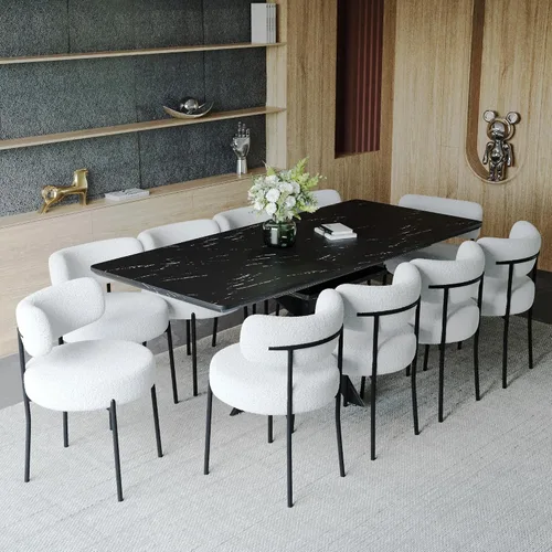 Vista 20 de Mesa de comedor de mármol para 4-8, mesa de comedor extensible de 62.4 a 78.15 pulgadas, mesa de cocina moderna, mesa rectangular que ahorra espacio