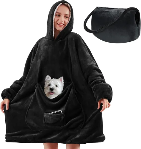 Vista 16 de yescool - Cobija con capucha, sudadera de franela de forro polar sherpa para adultos, mujeres y hombres, talla única