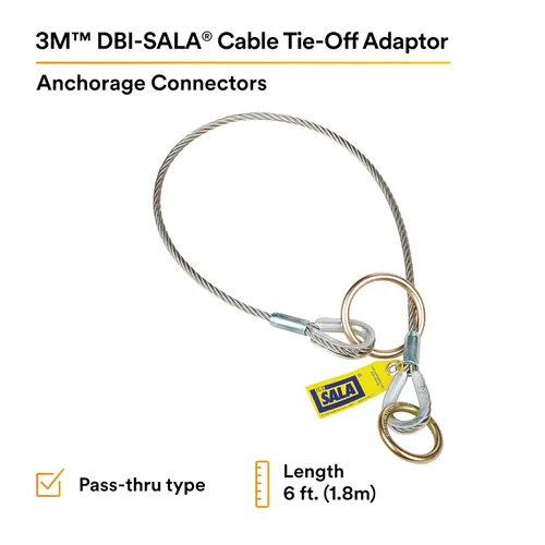 Vista 2 de 3M DBI-SALA 5900551 Conector de anclaje, adaptador de amarre de cable de 6 pies, tipo pasante, plateado