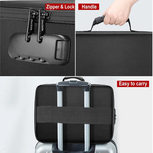 Vista 7 de DocSafe - Bolsa de documentos con cerradura, funda de almacenamiento de archivos de 3 capas ignífuga con cierre resistente al agua, bolsa