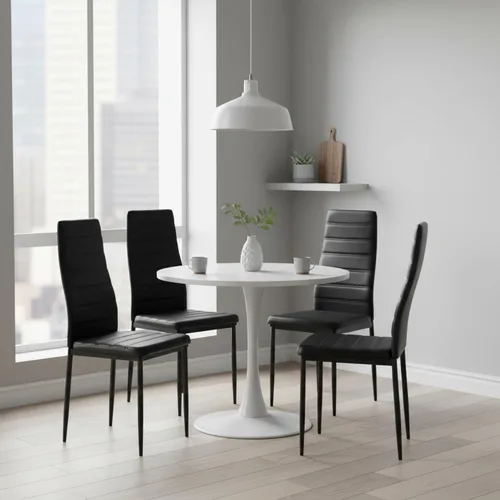 Vista 5 de Juego de 4 sillas de comedor, ergonómicas con respaldo alto, tapizadas, de piel sintética, para cocina en el hogar, marco de acero metálico, ahorro