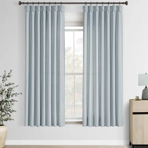 Vista 47 de Cortinas de lino de 63 pulgadas, juego de 2 paneles para sala de estar, beige natural, cortinas con pliegues pellizco entrenadas con memoria