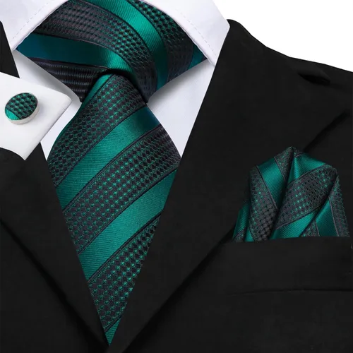 Vista 55 de Hi-Tie Corbatas de seda para hombre, diseño de cachemira a rayas, con bolsillo, gemelos cuadrados, conjunto formal de negocios
