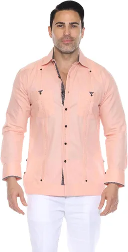 Vista 2 de Mojito Collection Camisa de guayabera 100% lino para hombre de manga larga con acento estampado