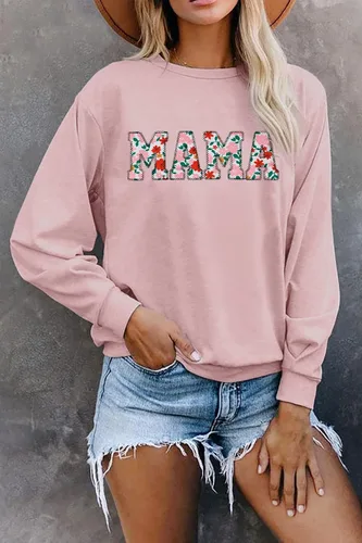 Vista 3 de MNLYBABY Sudadera Mama para mujer, cuello redondo, estampado de corazón de leopardo, sudadera de manga larga casual