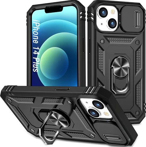Vista 44 de Funda para iPhone 14, a prueba de golpes, resistente a los impactos, con lente deslizante protectora para iPhone 14 (6.1 pulgadas) (azul)
