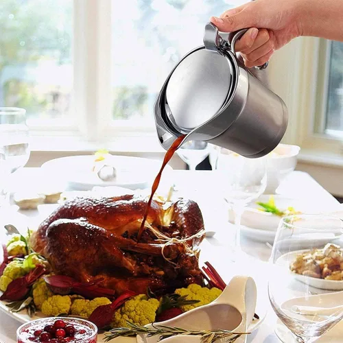 Vista 3 de Salsa de 15.2 fl oz, olla de salsa, acero inoxidable 304 con aislamiento térmico de doble pared, recipiente para servir bebidas, olla de cocina