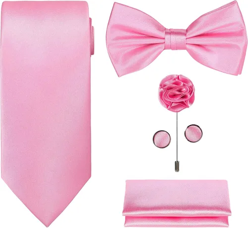 Vista 43 de TIE G 5pcs Tie Set in WHITE OR BLACK GIFT BOX: Solid Color Necktie, Satin Bow Tie, Pocket Square, Lapel, Cuff Links A-aqua