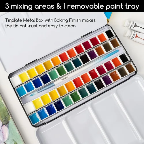 Vista 3 de MEEDEN Paleta de pintura de acuarela vacía: paleta de colores de agua de viaje con 12 medias sartenes - Caja de lata portátil de paleta de metal