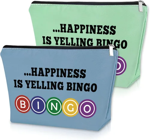 Vista 9 de Sazuwu Regalo para amantes del bingo, 2 piezas, bolsa de maquillaje, regalo para mujeres, amantes del casino, regalo de Navidad, cumpleaños, bolsa