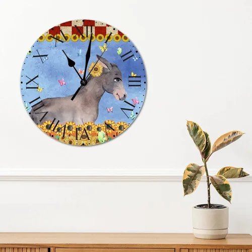 Vista 3 de ArogGeld Reloj de pared de PVC con diseño de girasol y mariposa, diseño de búfalo rojo, a cuadros, grande, de 10 pulgadas, silencioso, sin tictac
