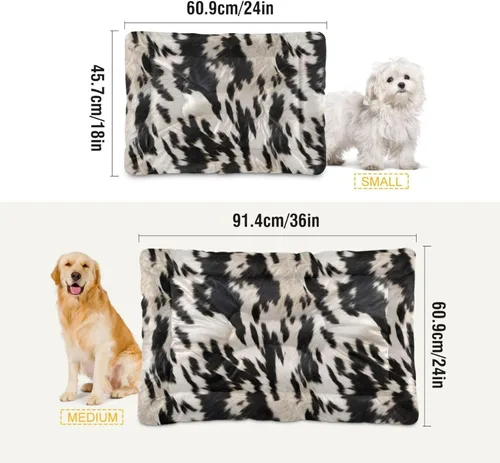 Vista 3 de Almohadilla de cama para mascotas con estampado de vaca 3D, tapete suave para cama de perro con parte inferior antideslizante, almohadilla de jaula