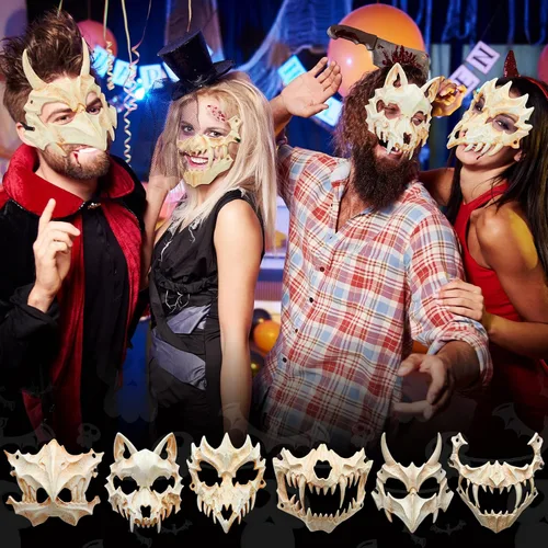 Vista 6 de 6 máscaras de Halloween para cosplay, esqueleto de animal