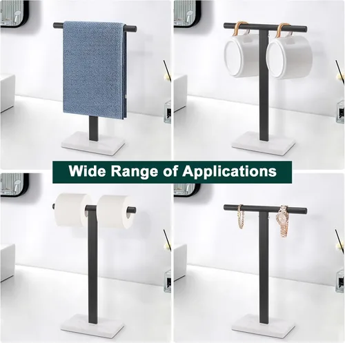 Vista 6 de Toallero de mano, soporte de toalla en forma de T para baño, barra de toallero de mano para aparador de cocina, acero inoxidable 304, base de mármol