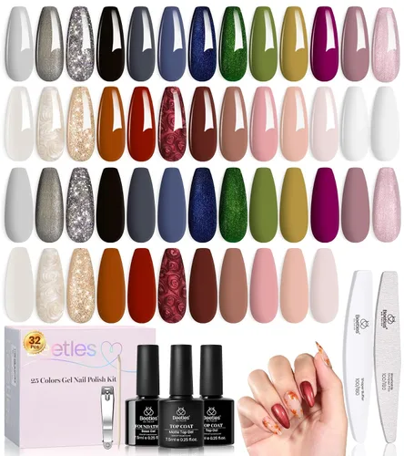 Vista 18 de Beetles - Kit de esmalte de uñas de gel con luz UV, 54 piezas, 32 colores A - Multicolor-32-54