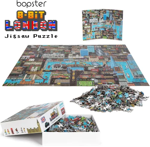 Vista 4 de Rompecabezas de 1000 piezas, estilo retro de 8 bits, rompecabezas de Londres de 1000 piezas para adultos, hechos con cartón 100% reciclado