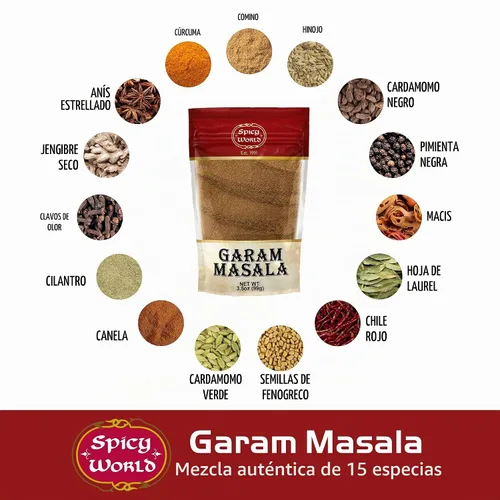 Vista 2 de Spicy World Garam Masala Polvo de 3.5 onzas Sin sal, vegano Origen indio Especias en polvo Garam Masala