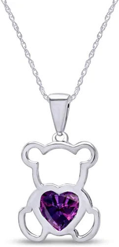 Vista 12 de Collar con colgante de oso de peluche con piedra natal para mujer Simulated Alexandrite