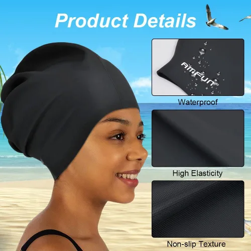 Vista 4 de 2 PCS Swimming Cap for Long Hair, Extra Large Swimming Caps for Women & Men, Silicone Adult Swim Cap, Waterproof Swimming Hat for Dreadlocks