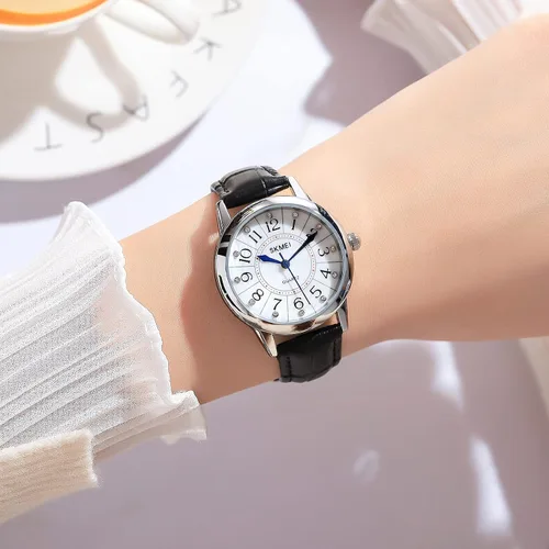 Vista 2 de SKMEI Lady Watches for Women Waterproof Leather Band Easy Reader Dress Diamond Analog Quartz Small Face Business Light Wrist Watch Girls Gifts