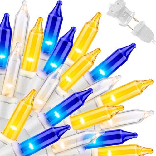 Vista 30 de LAMPHOME Guirnalda de luces LED de estrella roja, blanca y azul, 20 luces LED de hadas con cable transparente, 3 AA impermeables, 8 modos, luces