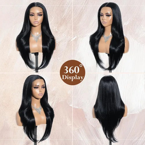 Vista 4 de Pelucas de encaje frontal de 13 x 4 pulgadas de largo, lacio, para mujeres negras, pelucas de encaje frontal con cabello de bebé, línea capilar